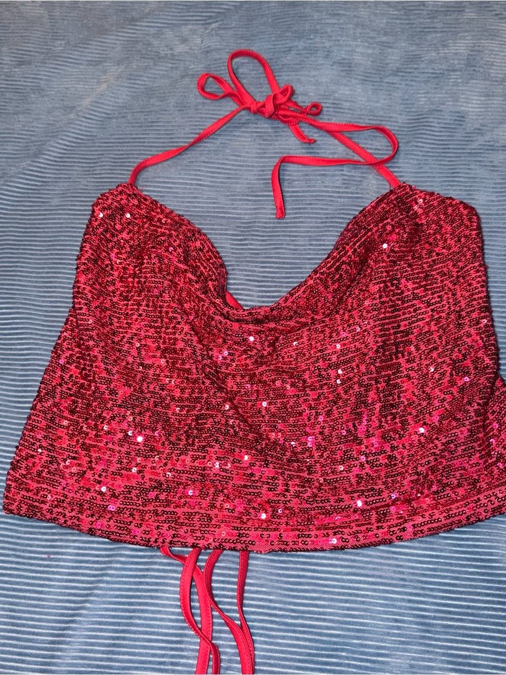 Sequin Halter Crop Top in Vibrant Hot Pink